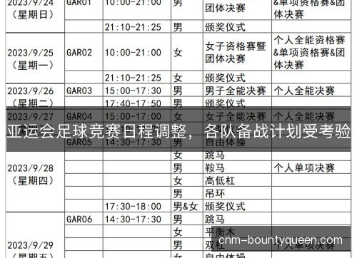 亚运会足球竞赛日程调整，各队备战计划受考验